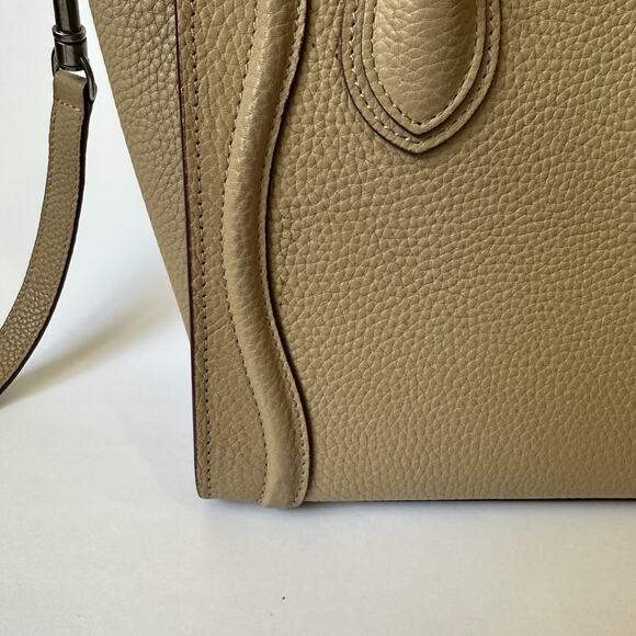 CELINE Luggage Nano Tote Bag Beige Pebbled Leather Handbag Crossbody - Picture 10 of 15